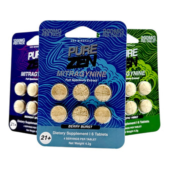 Pure Zen MIT Tablets 1200mg 6 Count, Berry Burst, Midnight Splash and Tropic Vibez packs