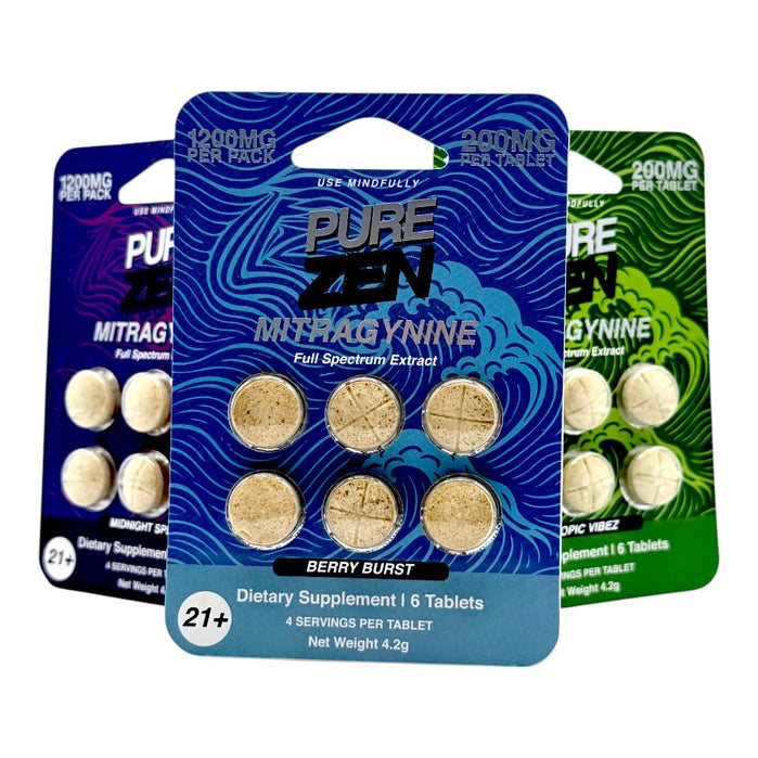 Pure Zen MIT Tablets 1200mg 6 Count, Berry Burst, Midnight Splash and Tropic Vibez packs
