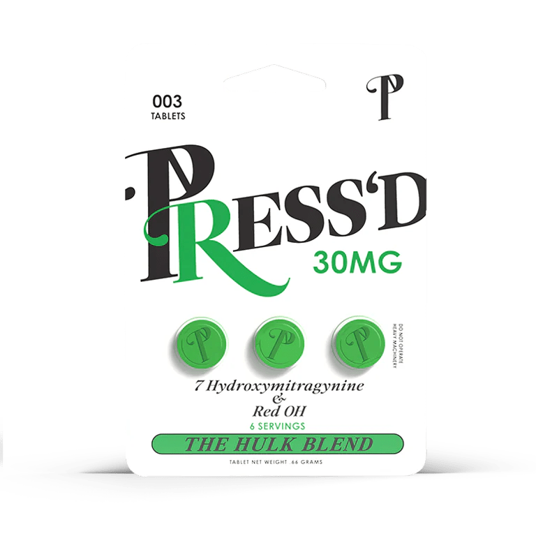 Press'd Hulk Blend (7 - OH & Red OH) Kratom Tablets (90mg - 3 Count) - 7OH.com